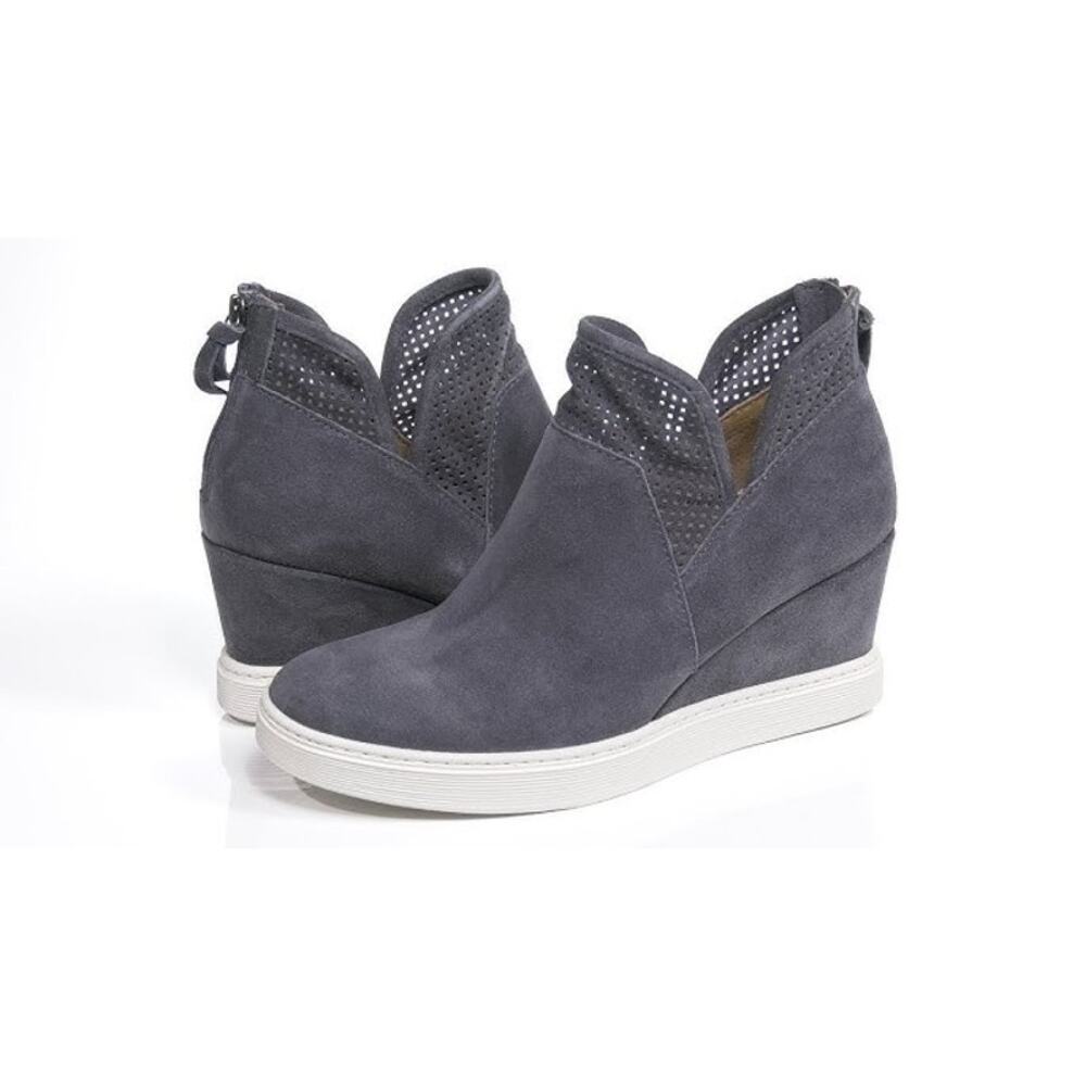 Sofft Seabrook Grey Suede Wedge Bootie Perforated Sneaker 7.5 / 8